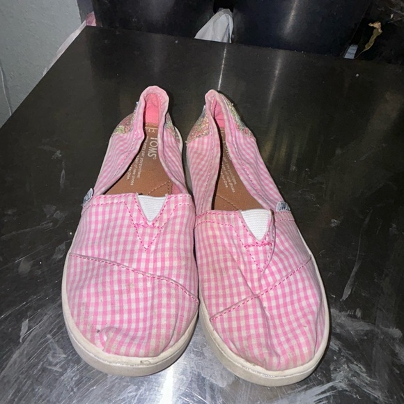 Toms little girls size 1.5 pink plaid with floral heel - Picture 4 of 9